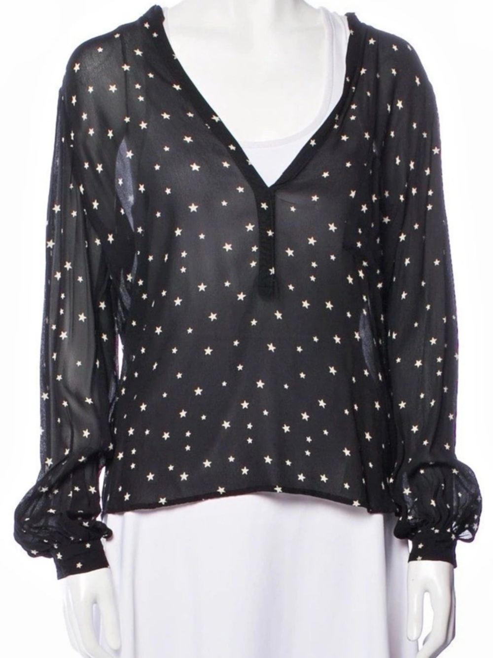 Reformation Michel Top Long Sleeve V-Neck Black & White